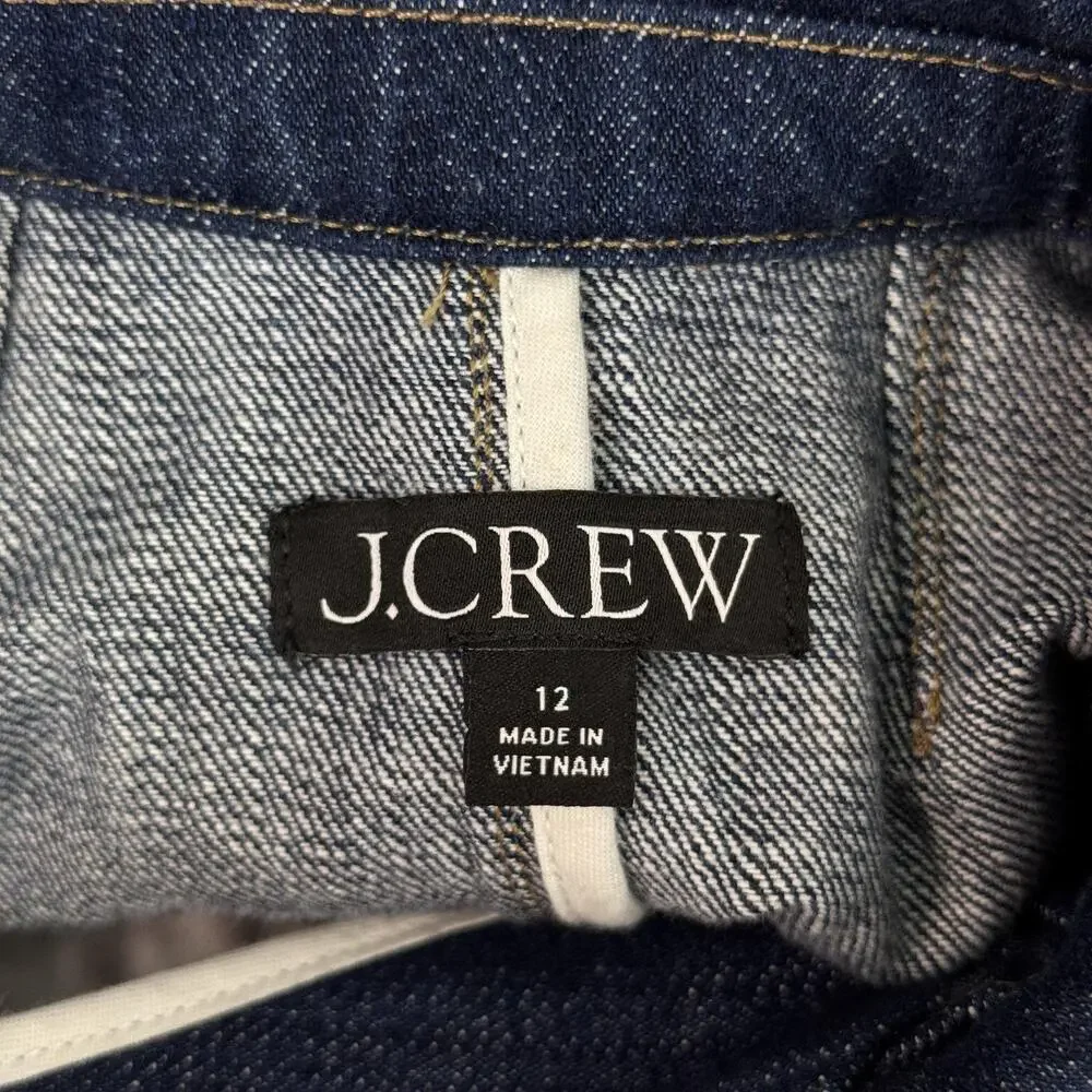 J Crew Denim Blazer Jacket Womens 12 Jean Short Gold Button Utility Preppy Chic - Picture 6 of 10
